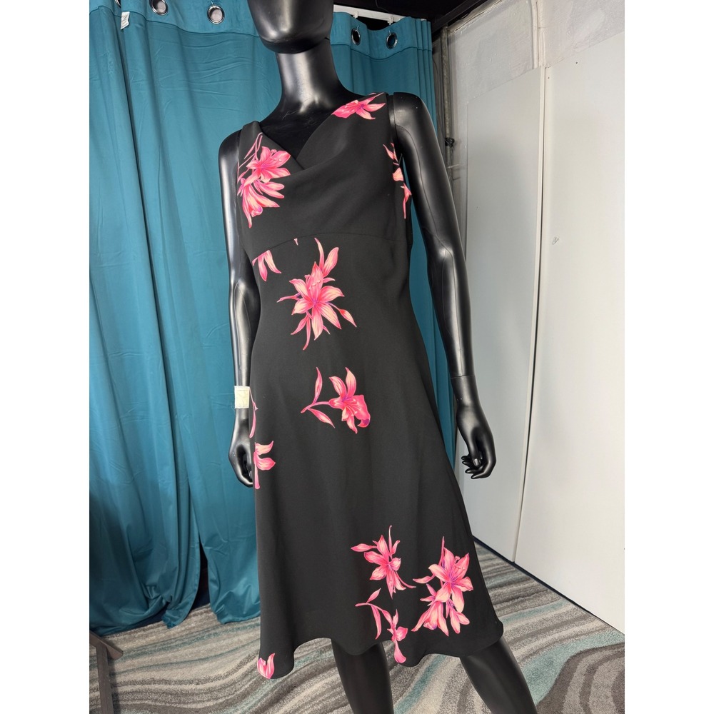 Jones Wear Black Floral Print Sleeveless Midi Dress Women's Size‎ 14